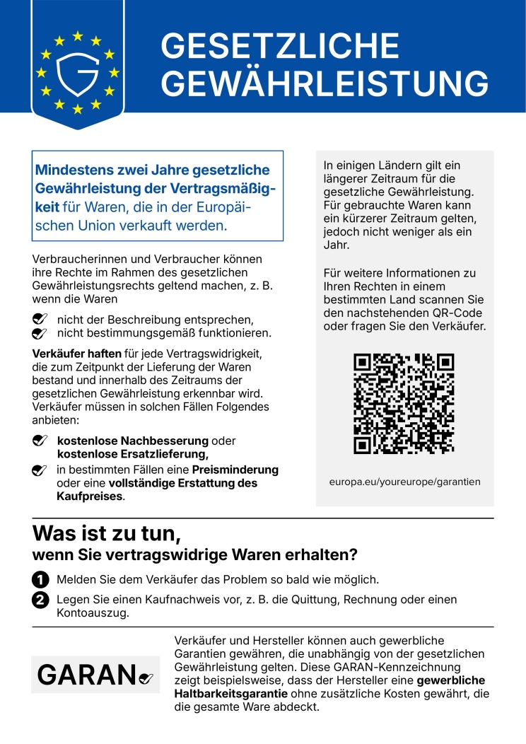 Gew�hrleistungslabel EU / 24 Monate Gew�hrleistung auf unsere CDs